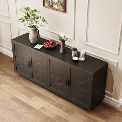 Classic Black Buffet Cabinet With Wine Glass Rack - image 2