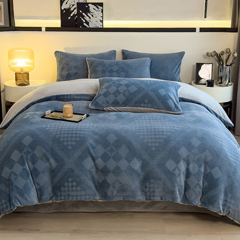 Diamond Checkered Textured Warm Bedding Set - Blue - Bedding Set - King - image 10