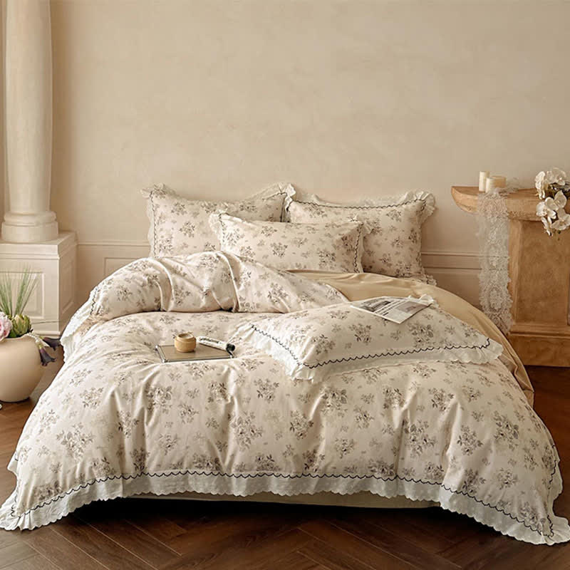 Ruffled Floral Cotton Bedding Set - image 1