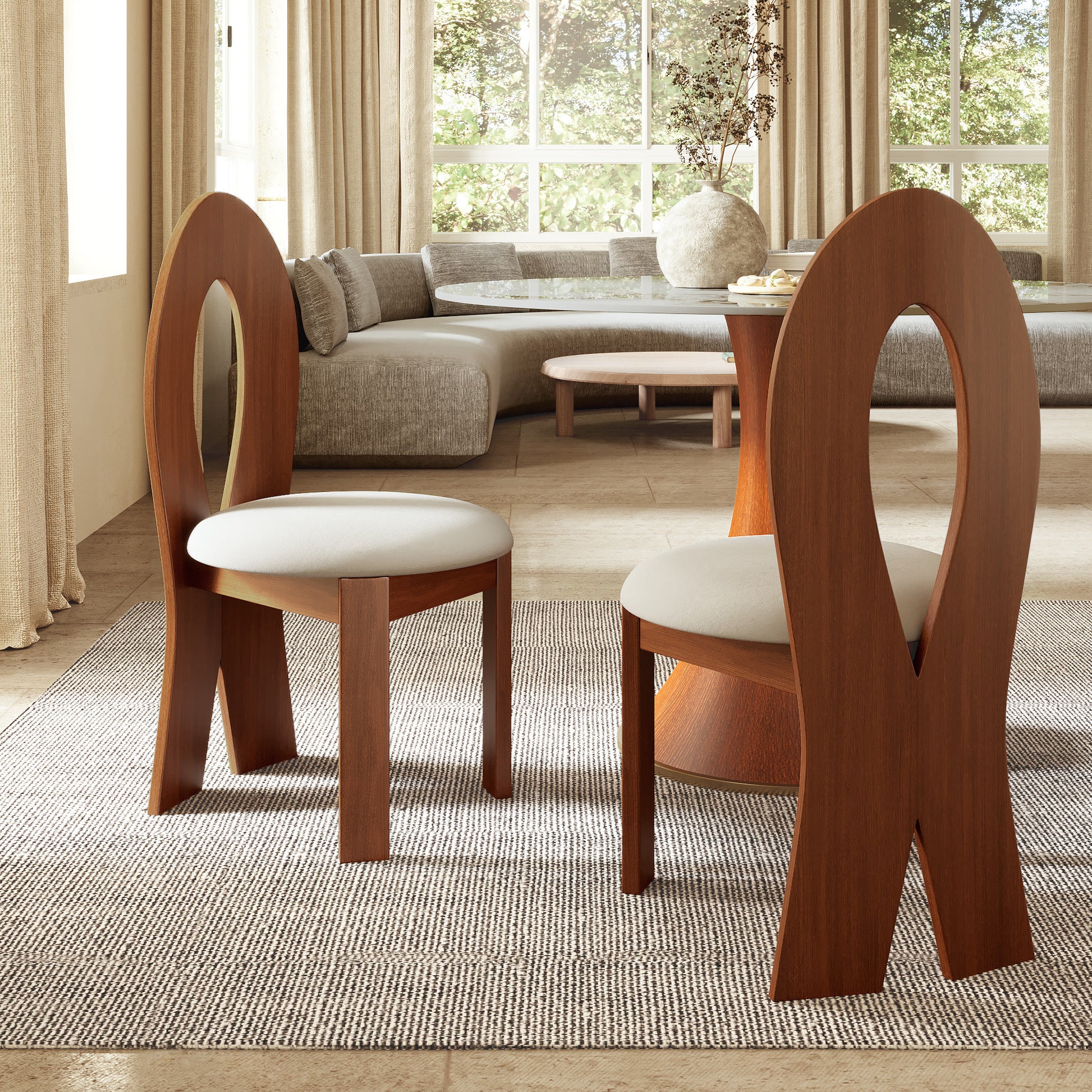 2x/4x/6x Hign-back Dining Chair With Velour Upholstery  - Walnut - 6xChairs - image 0