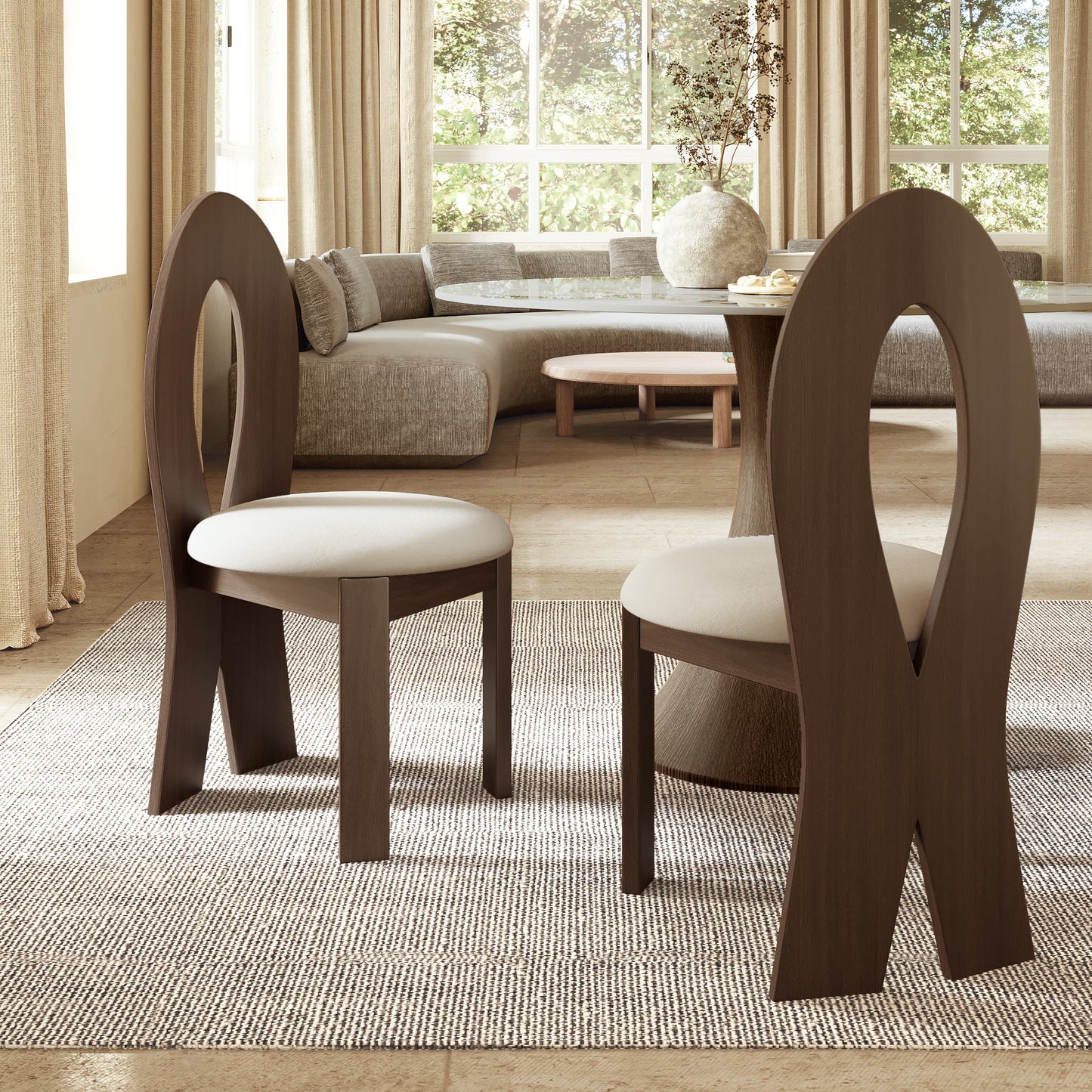 2x/4x/6x Hign-back Dining Chair With Velour Upholstery  - Dark Walnut - 6xChairs - image 4