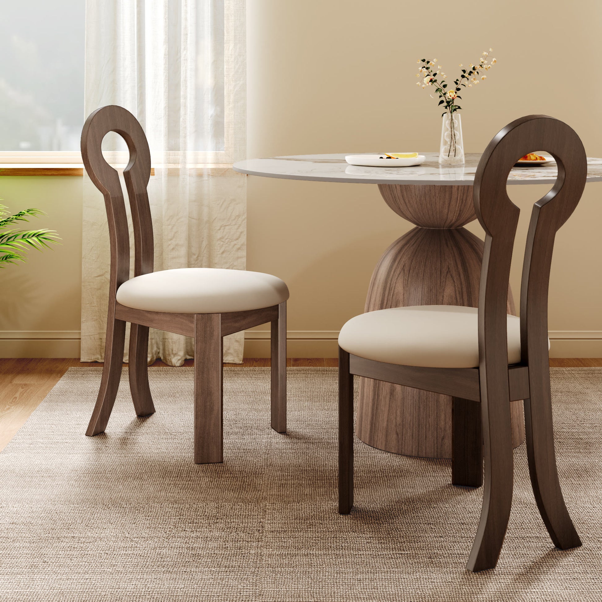 2x/4x/6x Key-shaped Solid Wood Dining Chairs - Dark Walnut - 6xChairs - image 6