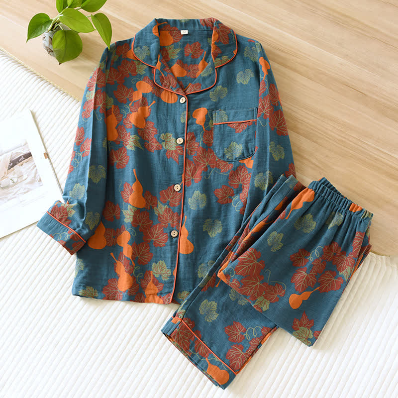 Ownkoti Gourd Jacquard Cotton Loungewear Set - Blue - XL - image 1