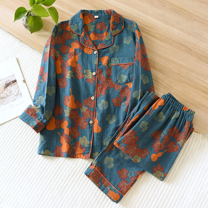 Ownkoti Gourd Jacquard Cotton Loungewear Set - Blue - XL - image 1