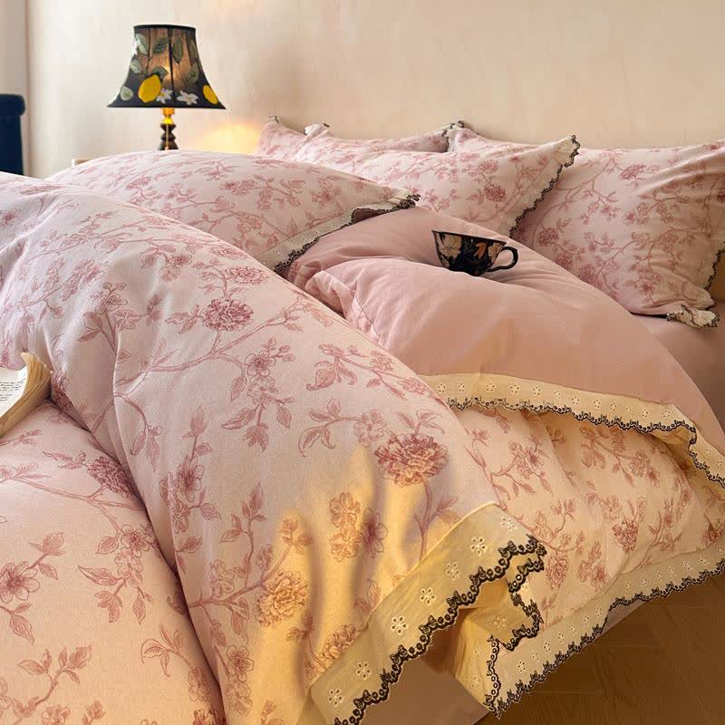Ownkoti Vintage Floral Cotton Lace Bedding Set - Pink - King - image 0
