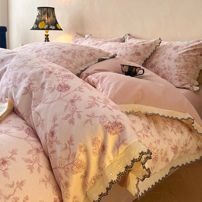 Ownkoti Vintage Floral Cotton Lace Bedding Set - Pink - King - image 0