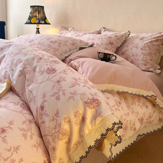 Ownkoti Vintage Floral Cotton Lace Bedding Set - Pink - King - image 0