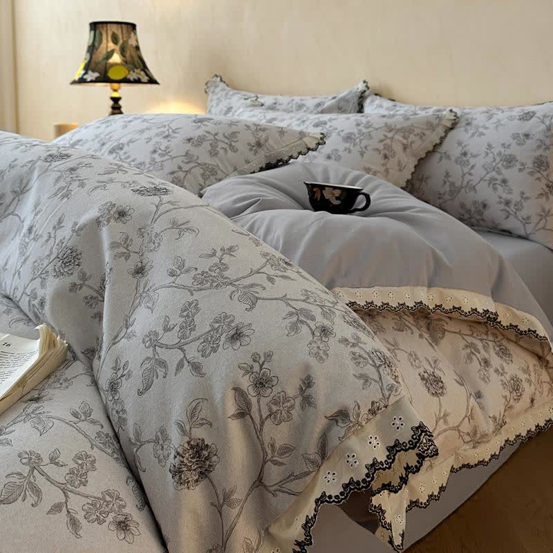Ownkoti Vintage Floral Cotton Lace Bedding Set - Grey - King - image 9