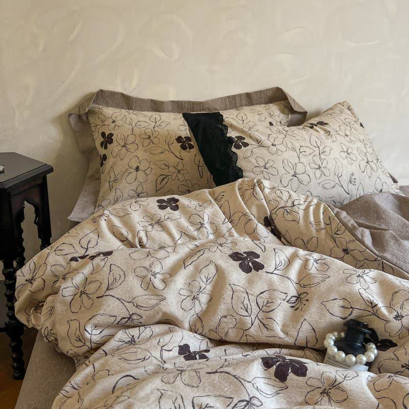 Line Art Floral Linen Bedding Set(4PCS) - image 1