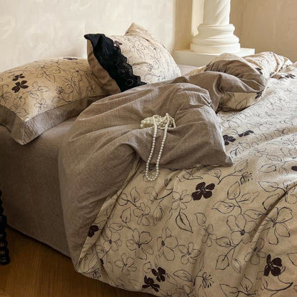 Line Art Floral Linen Bedding Set(4PCS) - Queen - image 0