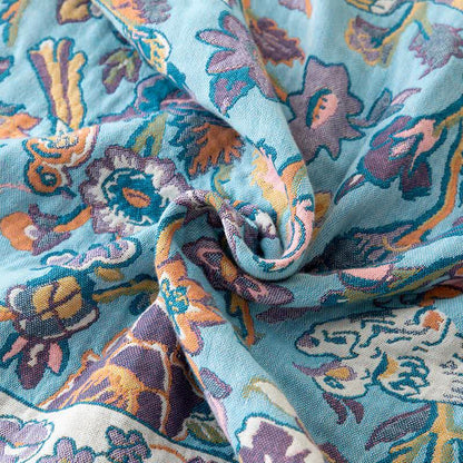 Blue Floral Cotton Gauze Quilt - image 5