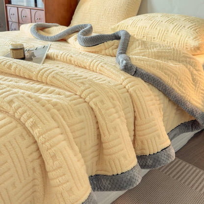 Geometric Embossed Contrast Trim Plush Blanket - image 1