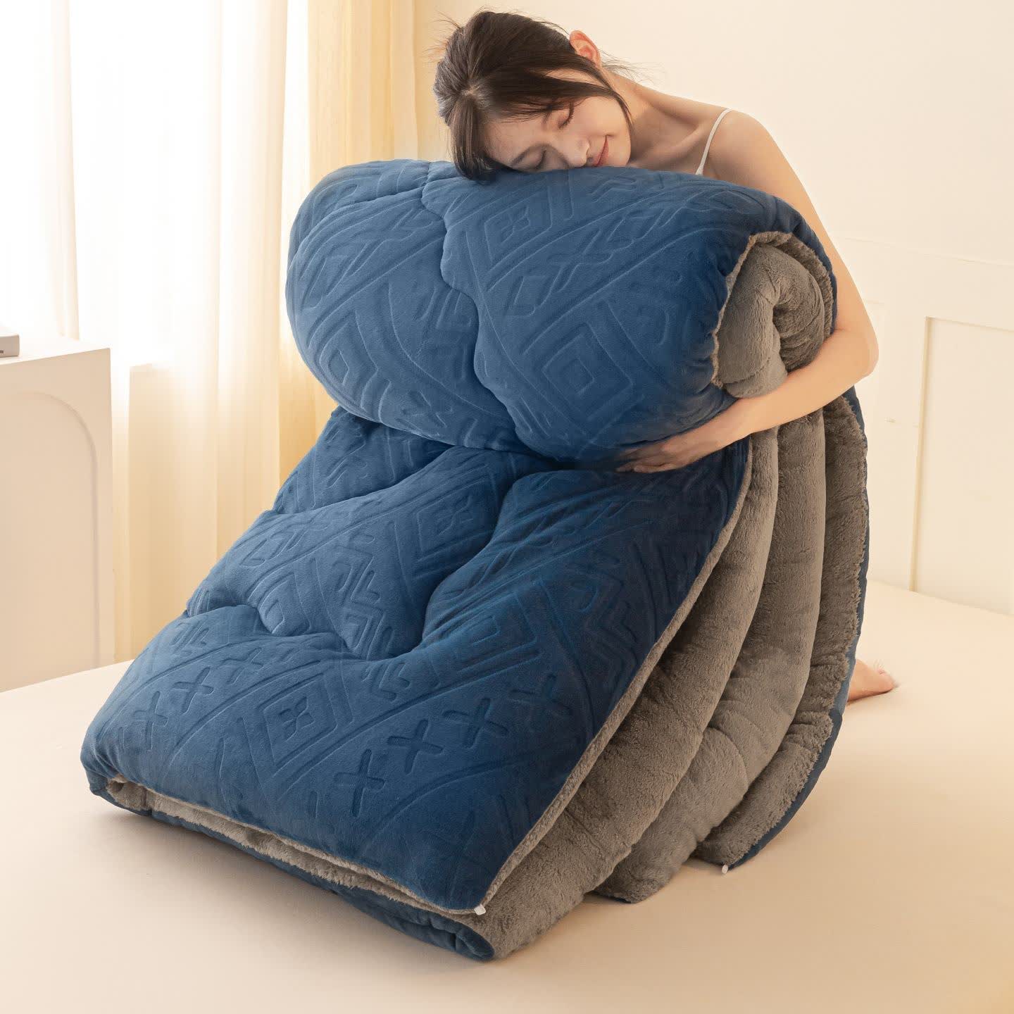 Geometric Pattern Embossed Sherpa Plush Blanket - Royal Blue - King - image 5