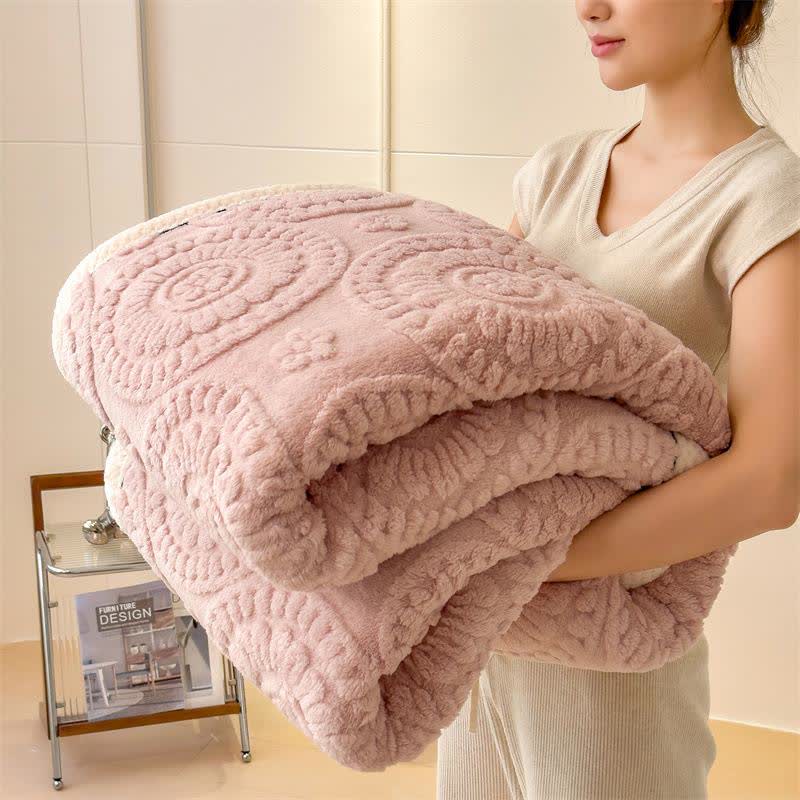 Circle Floral Embossed Plush Throw Blanket - Pink - 2PCS Pillowcases - 19" x29" - image 10