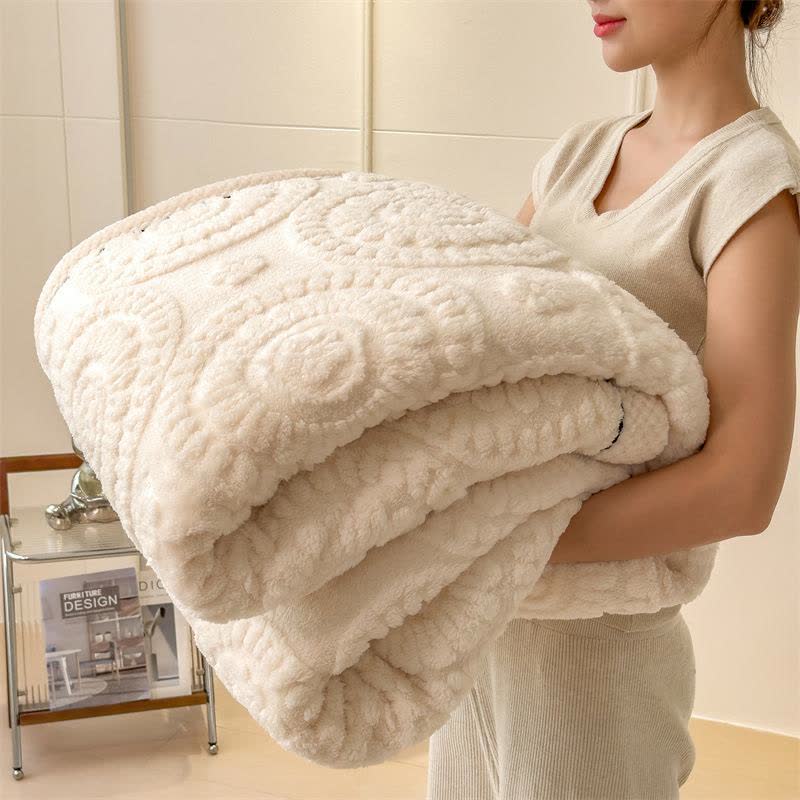 Circle Floral Embossed Plush Throw Blanket - White - 2PCS Pillowcases - 19" x29" - image 12