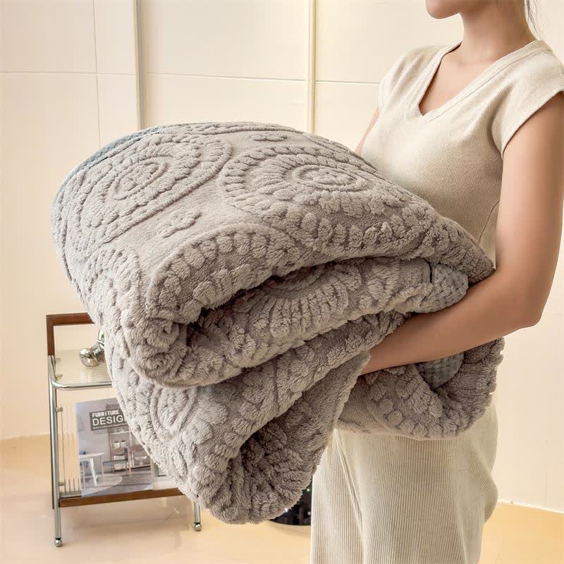 Circle Floral Embossed Plush Throw Blanket - Light Gray - 2PCS Pillowcases - 19" x29" - image 14