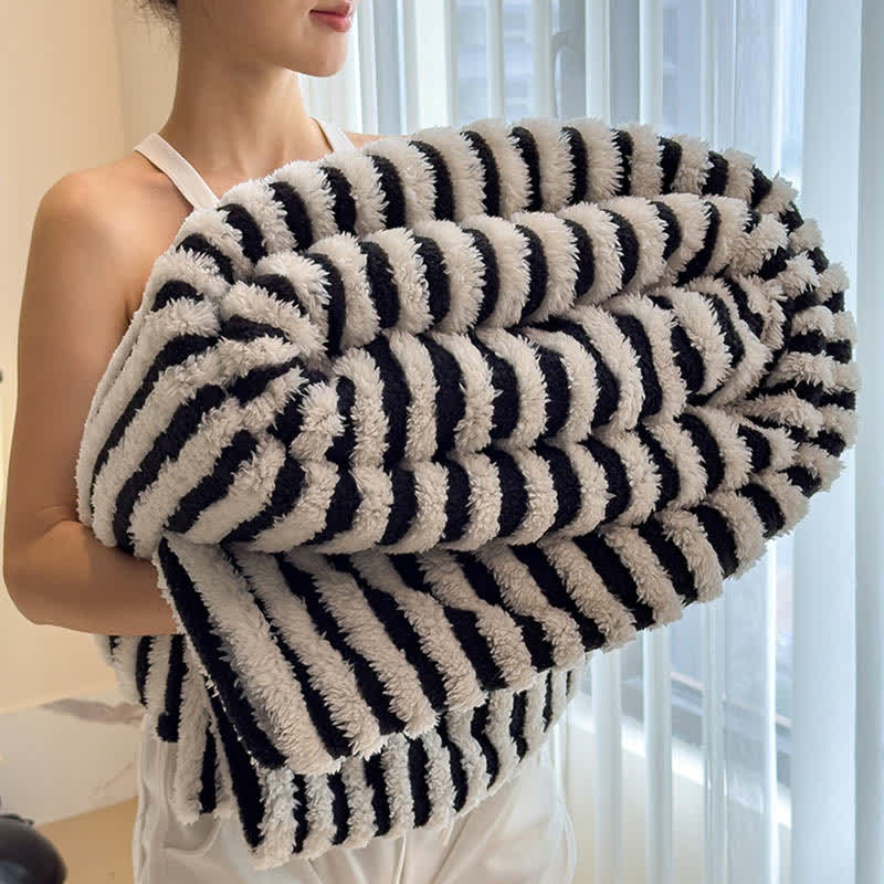 Timeless Style Striped Jacquard Blanket - Black & White - Queen - image 4