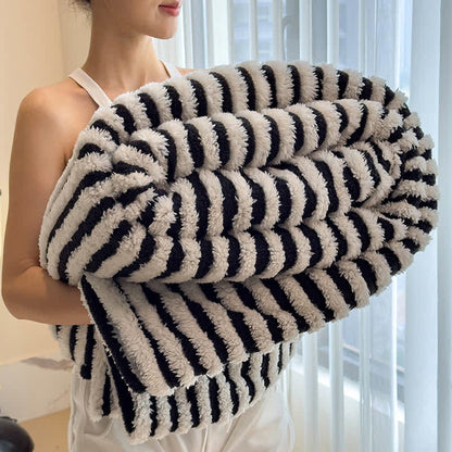 Timeless Style Striped Jacquard Blanket - Black & White - Queen - image 4
