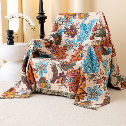 Tropical Leaf Floral Tassel Cotton Quilt - image 2