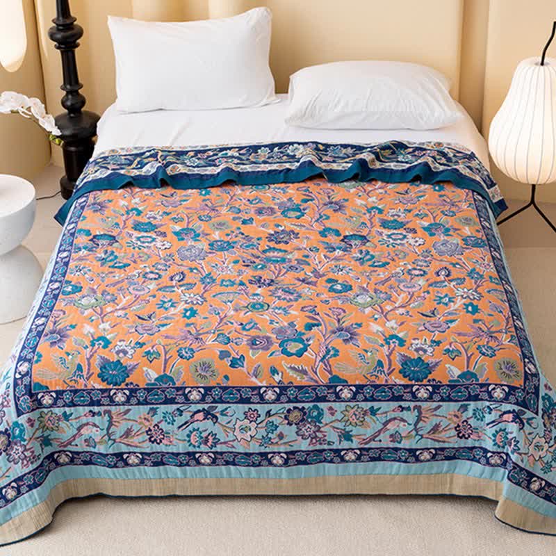 Blue Floral Cotton Gauze Quilt - image 1
