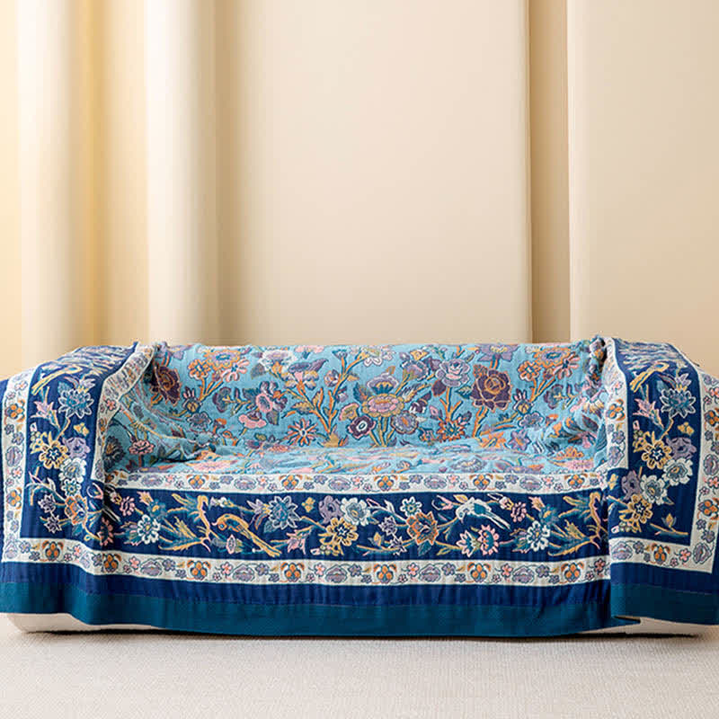 Blue Floral Cotton Gauze Quilt - image 2