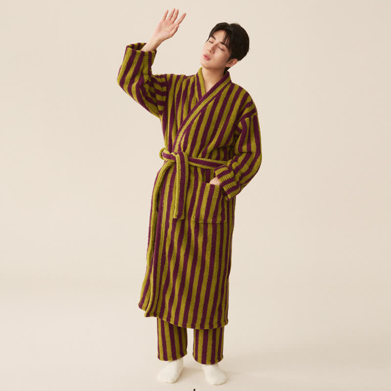 Ownkoti Winter Fleece Modern Stripe Warm Bathrobe - image 7