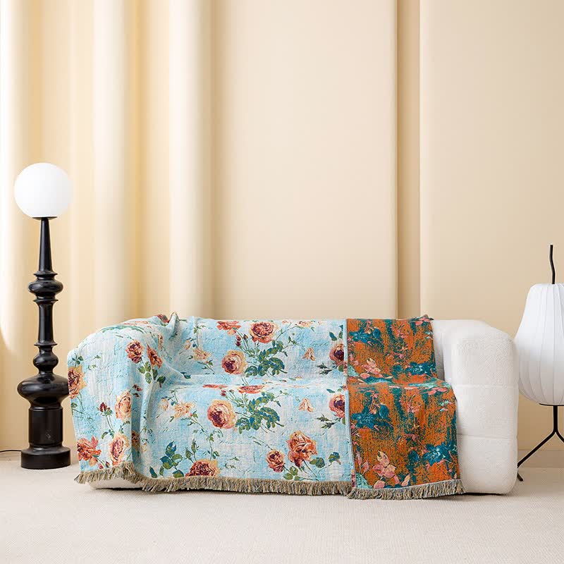 Painterly Rose Tassel Cotton Gauze Quilt - image 2