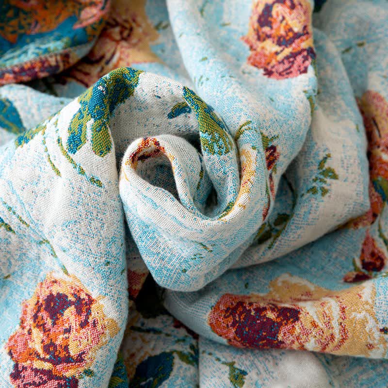 Painterly Rose Tassel Cotton Gauze Quilt - image 5