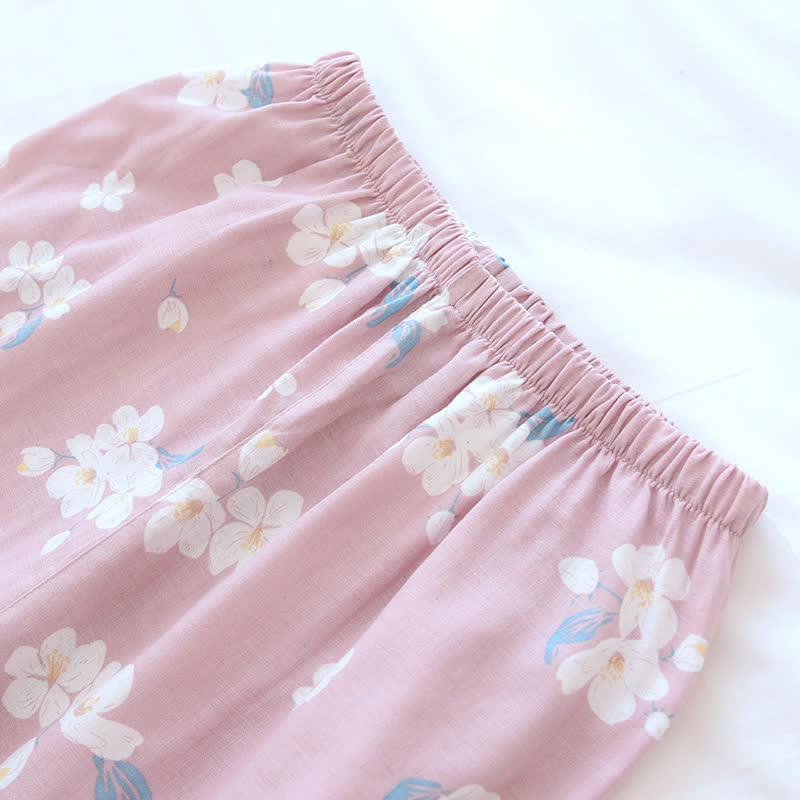 Cotton Gauze V-neck Floral Pajama Set - image 6