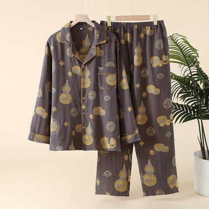 Auspicious Gourd Persimmon Cotton Loungewear Set - Men: Grey - XXL - image 4
