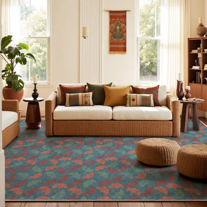 Ownkoti Foldable Rustic Ginkgo Leaf Anti-slip Area Rug - 61" x 96" - image 0