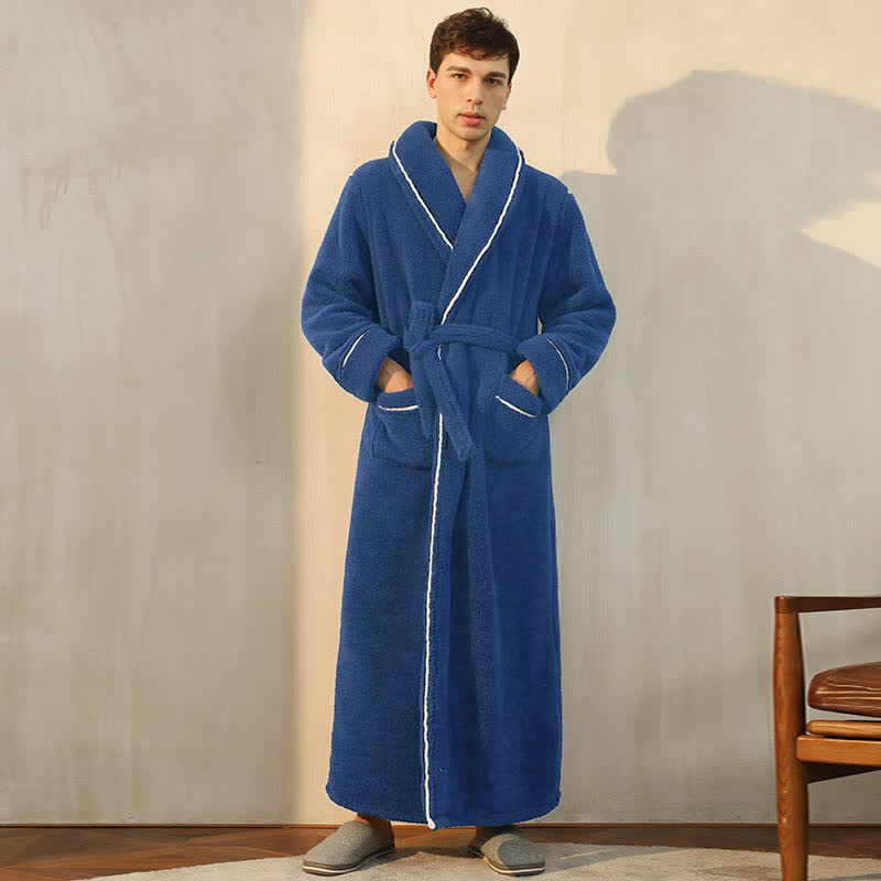 Ownkoti Comfy Fleece Pajama Long Bathrobe - Navy - Men: XL - image 8