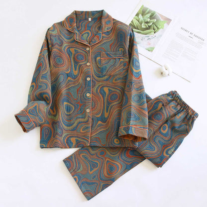 Artistic abstract Cotton Pajama Set - Blue & Orange - XL - image 1