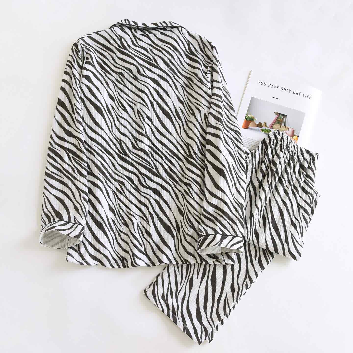 Modern Zebra-striped Cotton Gauze Pajama Set - image 2