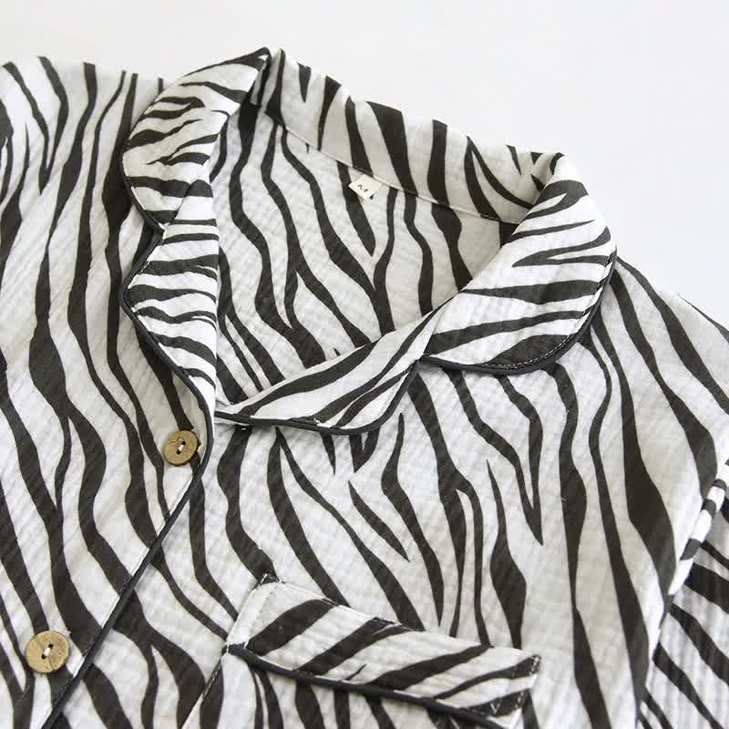 Modern Zebra-striped Cotton Gauze Pajama Set - image 4