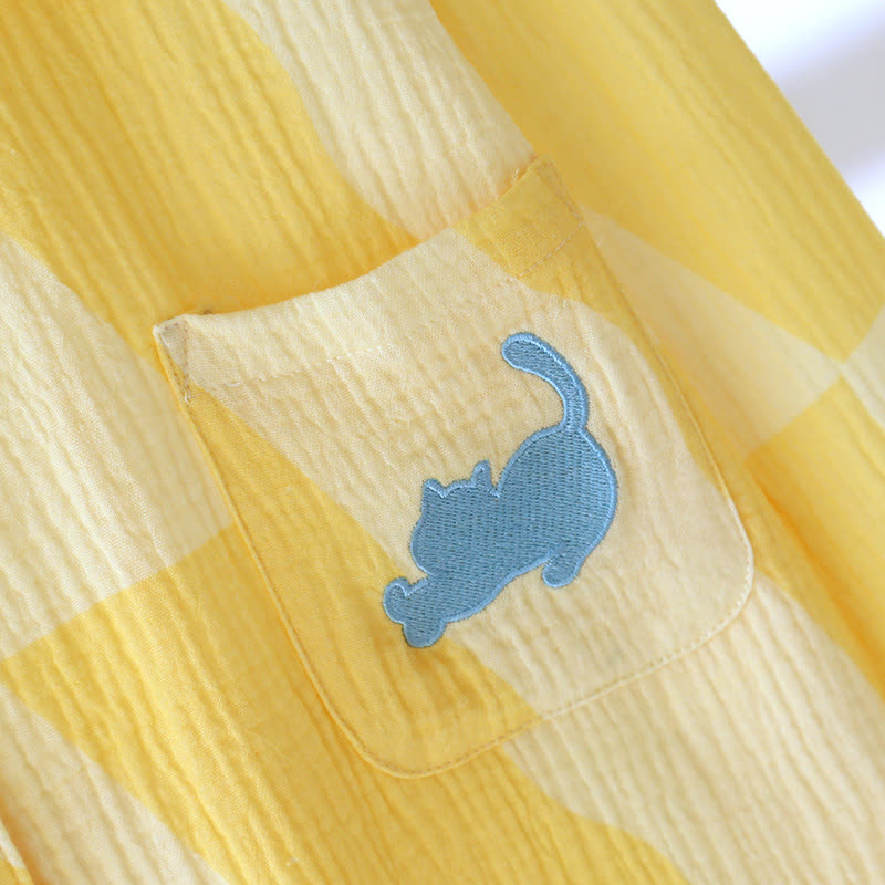 Cat Pocket Plaid Cotton Pajama Set - image 7