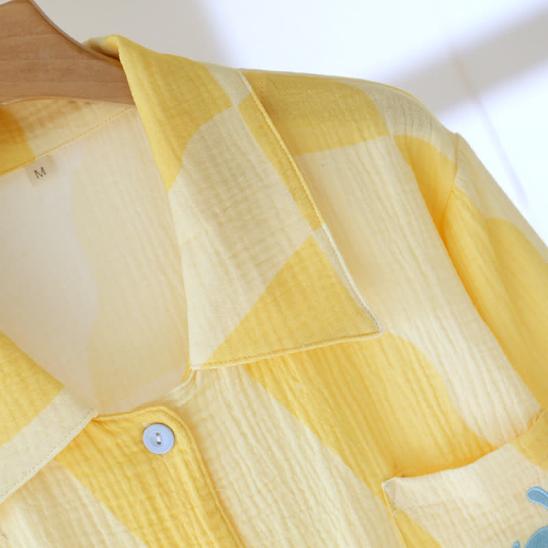 Cat Pocket Plaid Cotton Pajama Set - image 6