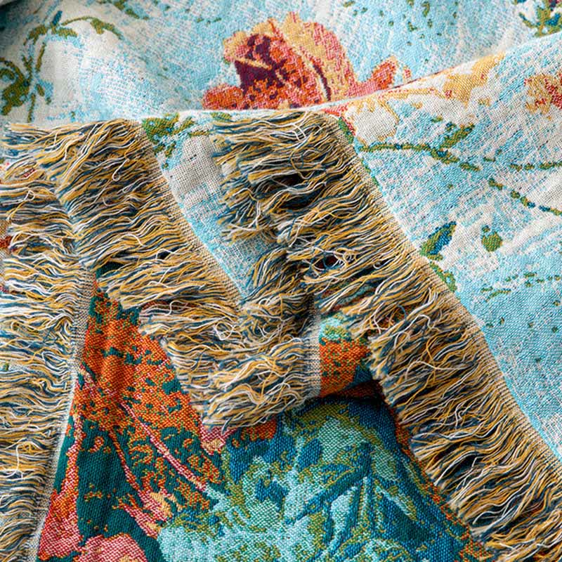 Painterly Rose Tassel Cotton Gauze Quilt - image 3