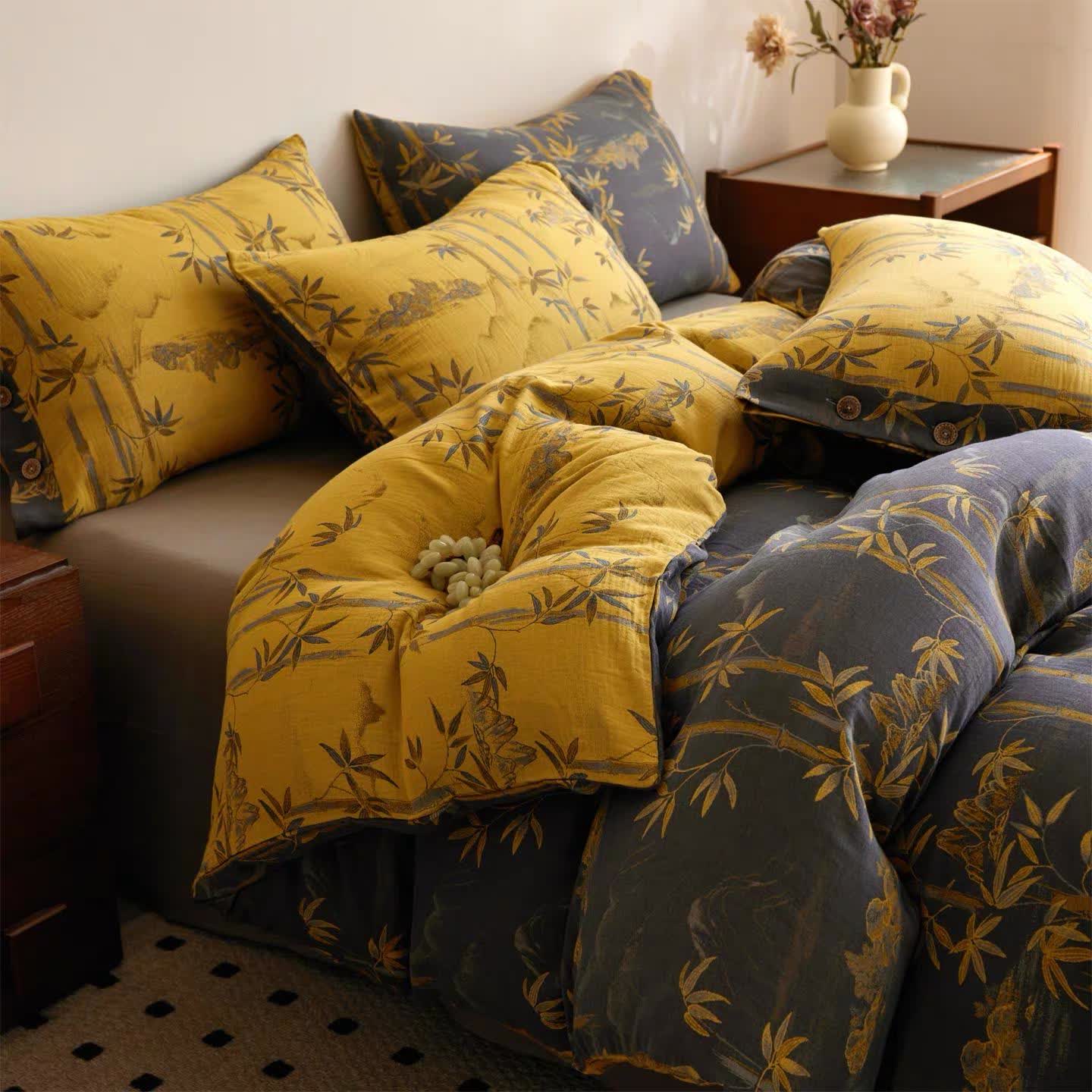 Ownkoti Bamboo Plant Cotton Gauze Reversible Bedding Set (4PCS)  - image 15