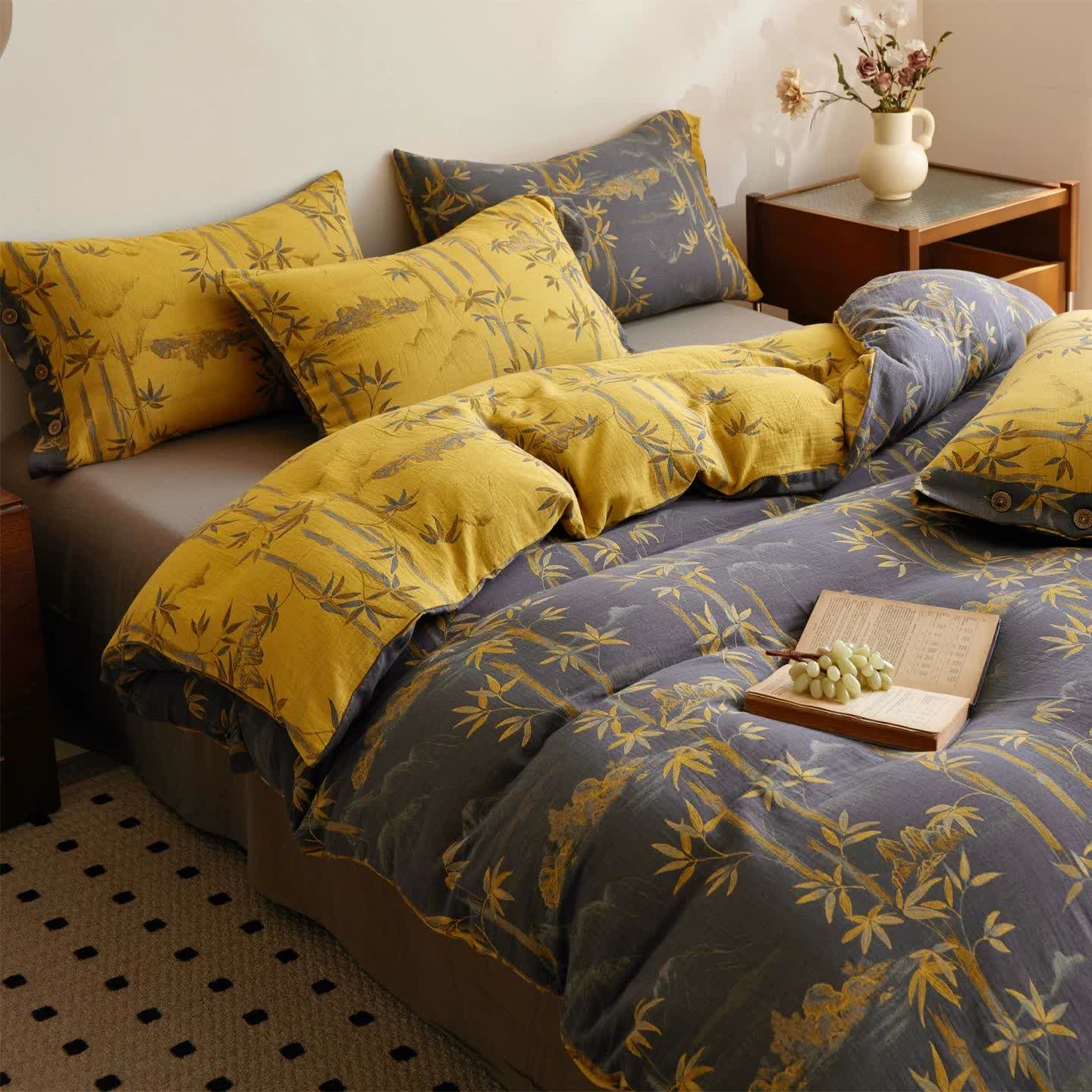 Ownkoti Bamboo Plant Cotton Gauze Reversible Bedding Set (4PCS)  - image 16