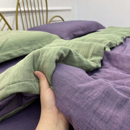 Ownkoti Minimalist Reversible Cotton Gauze Bedding - Purple & Green - Bedding Set - King - image 4