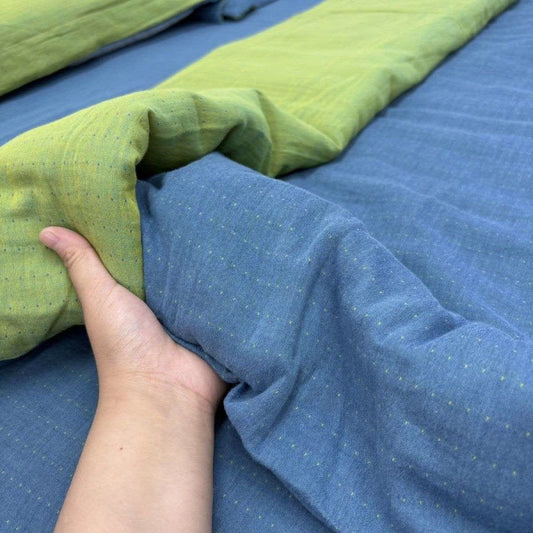 Minimalist Reversible Cotton Gauze Bedding - Blue & Green - Bedding Set - King - image 0