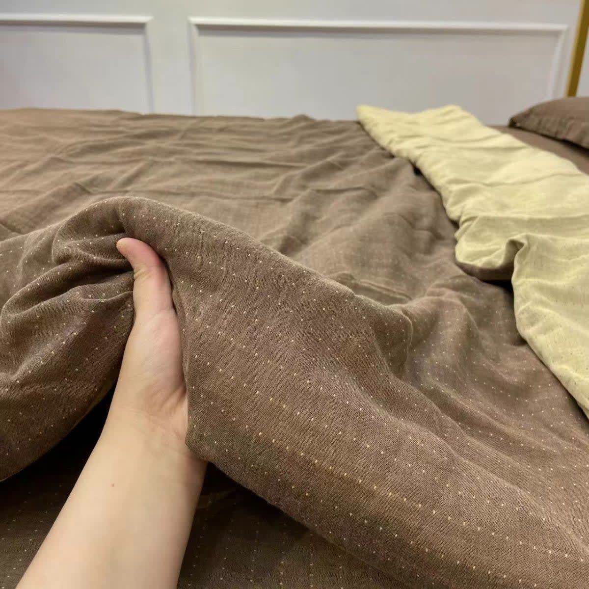 Minimalist Reversible Cotton Gauze Bedding - Coffee & Yellow - Bedding Set - King - image 14