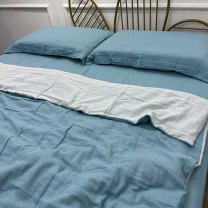 Minimalist Reversible Cotton Gauze Bedding - Blue & White - Bedding Set - King - image 17