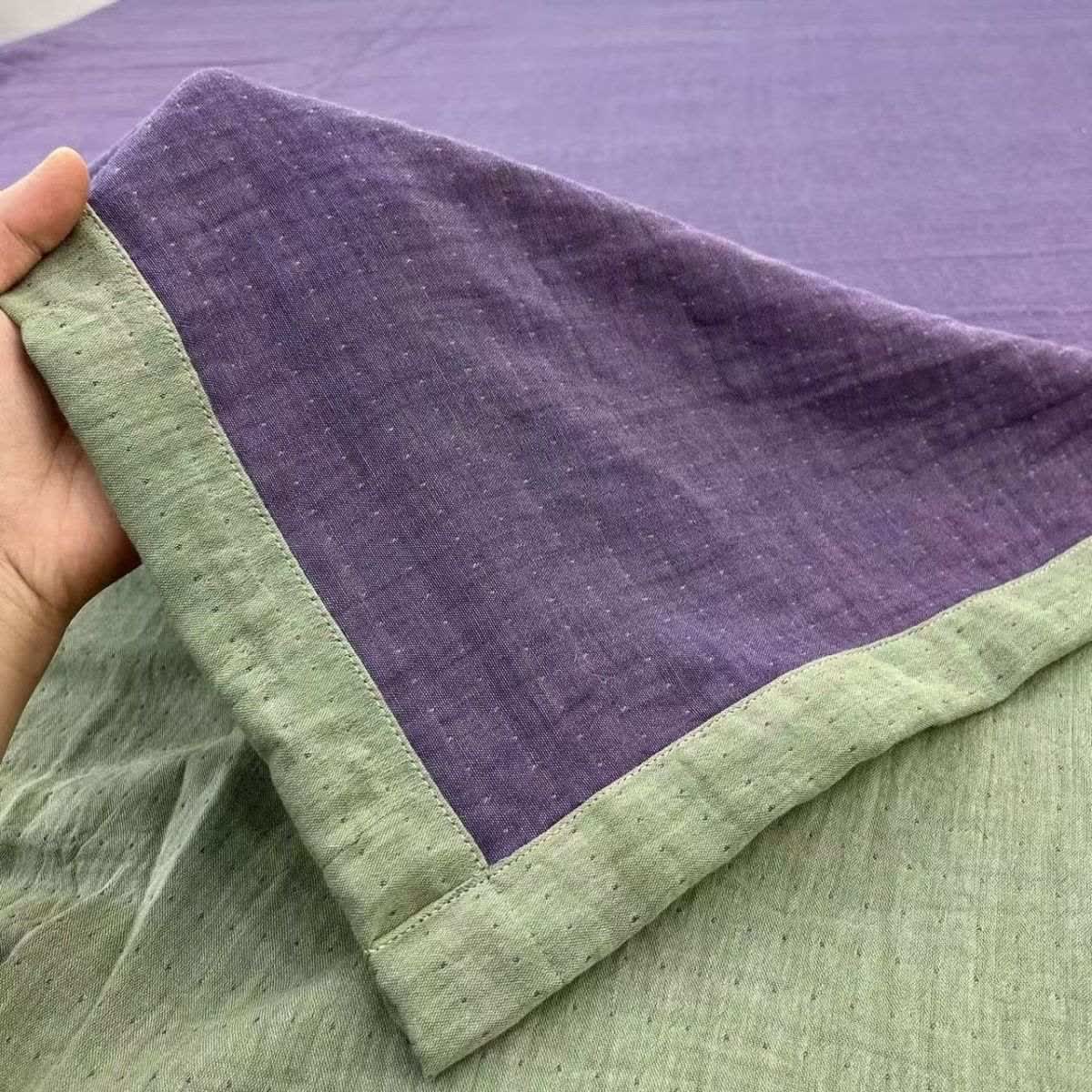 Ownkoti Minimalist Reversible Cotton Gauze Bedding - Purple & Green - Bed Sheet - King - image 5