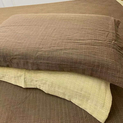 Ownkoti Minimalist Reversible Cotton Gauze Bedding - Coffee & Yellow - 2PCS Pillowcases - 19" x 29" - image 15