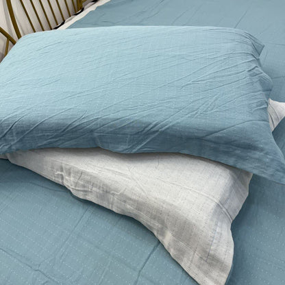 Minimalist Reversible Cotton Gauze Bedding - Blue & White - 2PCS Pillowcases - 19" x 29" - image 19