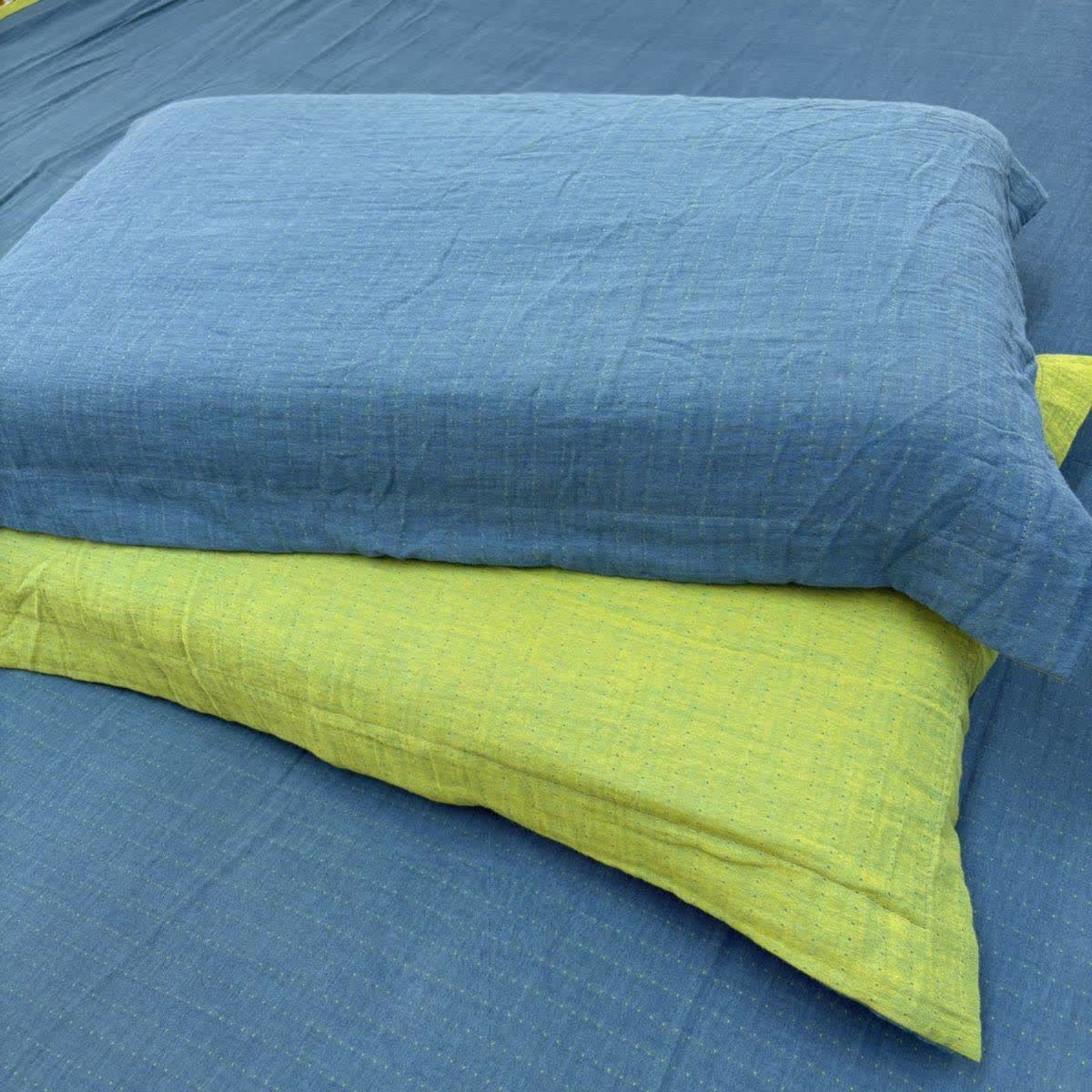 Minimalist Reversible Cotton Gauze Bedding - Blue & Green - 2PCS Pillowcases - 19" x 29" - image 2
