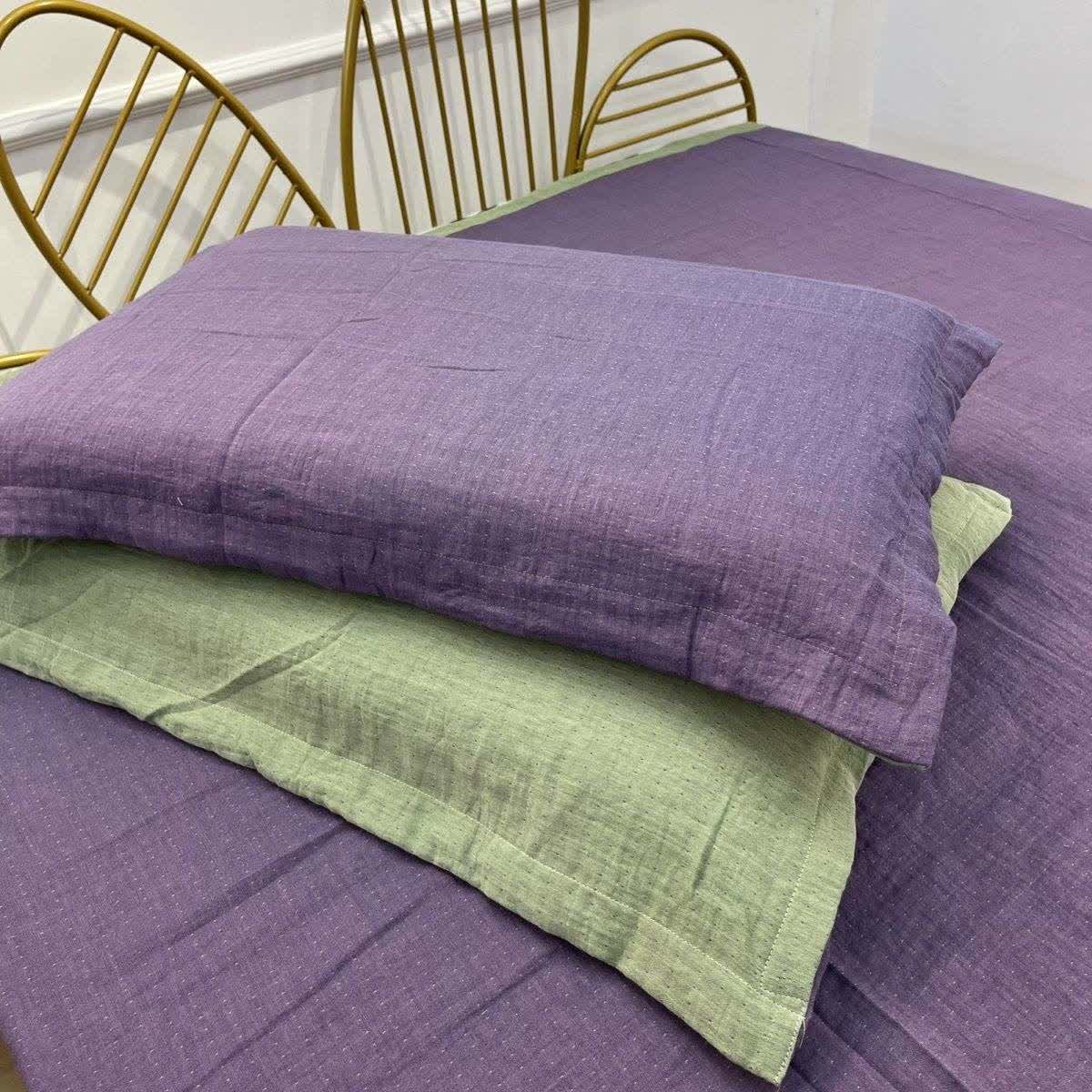 Minimalist Reversible Cotton Gauze Bedding - Purple & Green - 2PCS Pillowcases - 19" x 29" - image 6