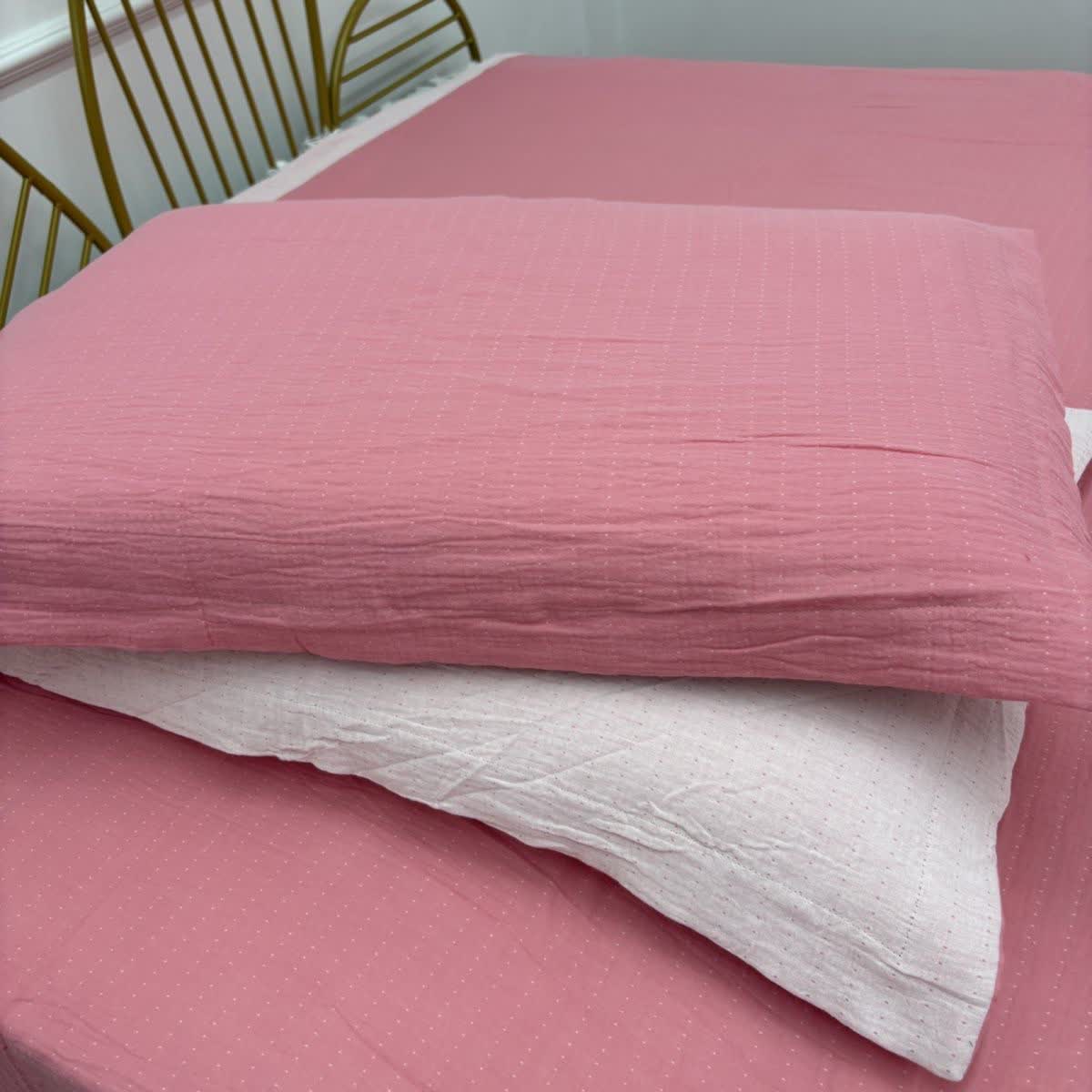 Minimalist Reversible Cotton Gauze Bedding - Pink & White - 2PCS Pillowcases - 19" x 29" - image 10